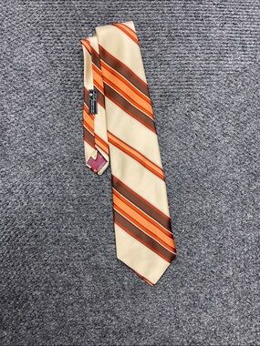 Vintage Retro Givenchy Paris mens polyester brown striped tie 70s